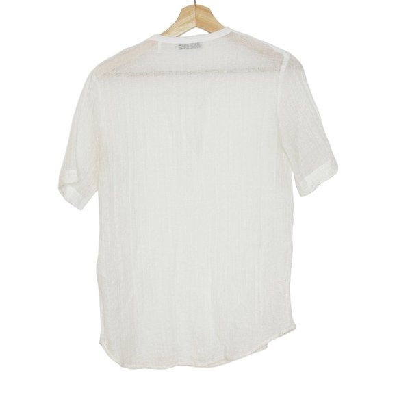 Sandro Paris Linen Cotton Blend White Top Blouse V-Neck Tie Sheer 4 Cottagecore - Picture 4 of 10